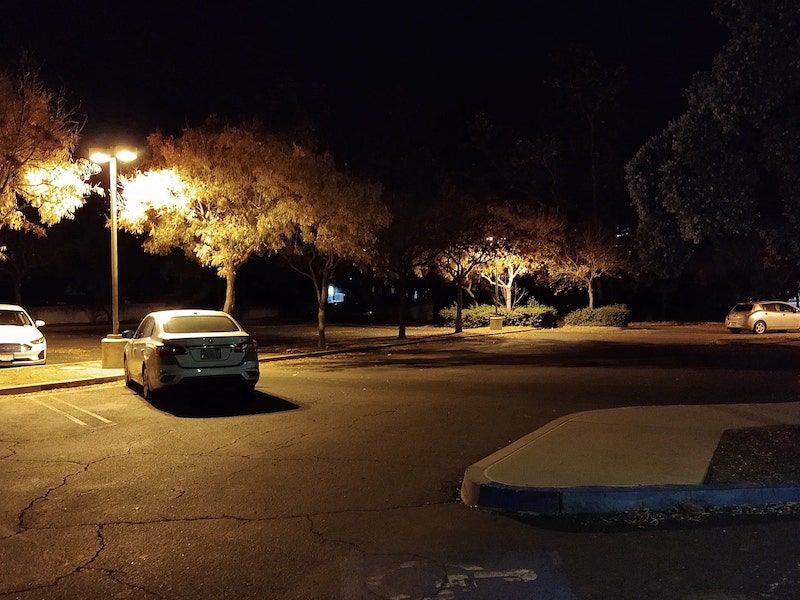 Car parked at night in Safe Parking area