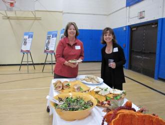Barbara Lowes and Fran Adams get ready for lunch